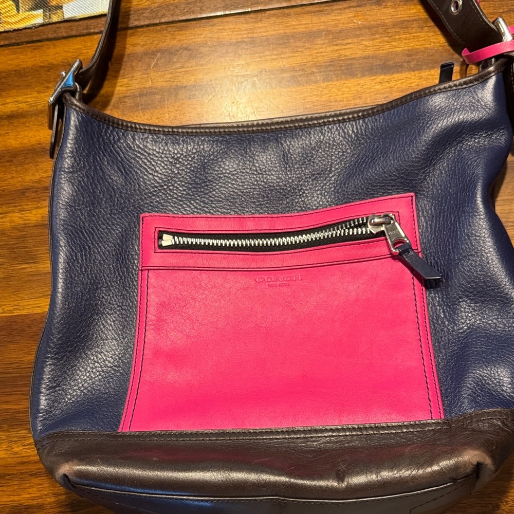 Coach Blue and Pink Hobo Bag with Sleek Silhouette